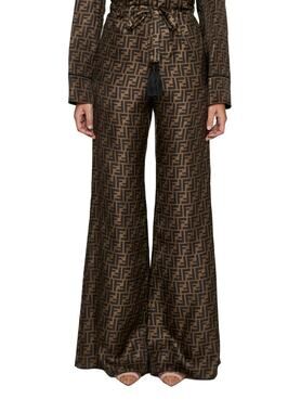 Fendi FF Twill Silk Flared Wide Leg Logo Monogram Tassel Tie Pants 40